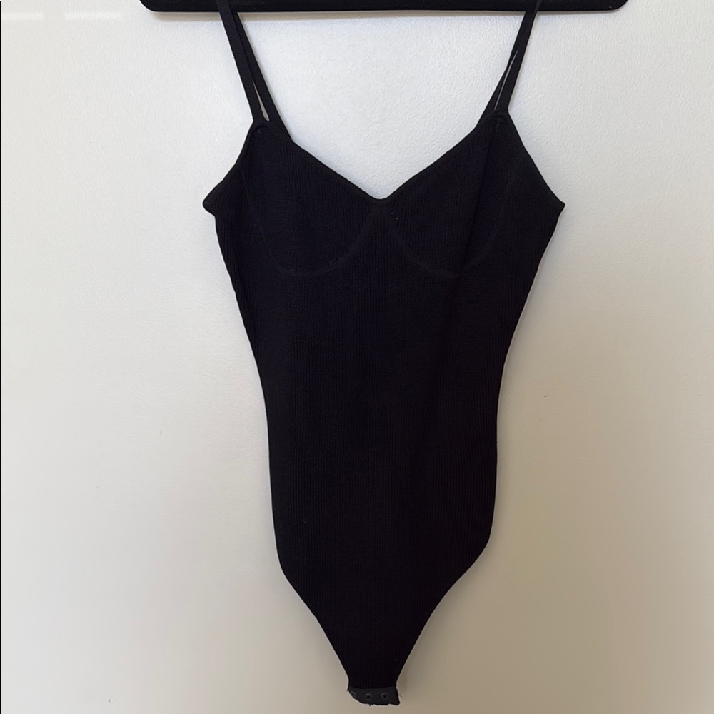 Zara Black Bodysuit with V-Neckline and Spaghetti Straps